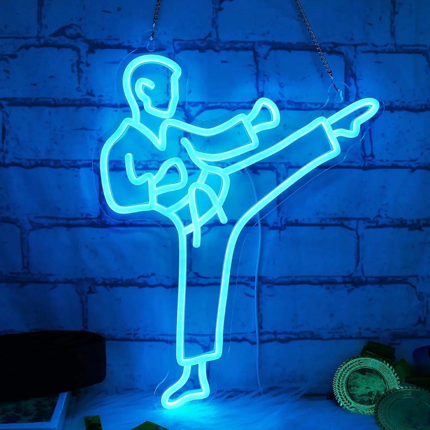 Home Gym Neon Sign - Letreiro Neon Karate Man Azul LED,